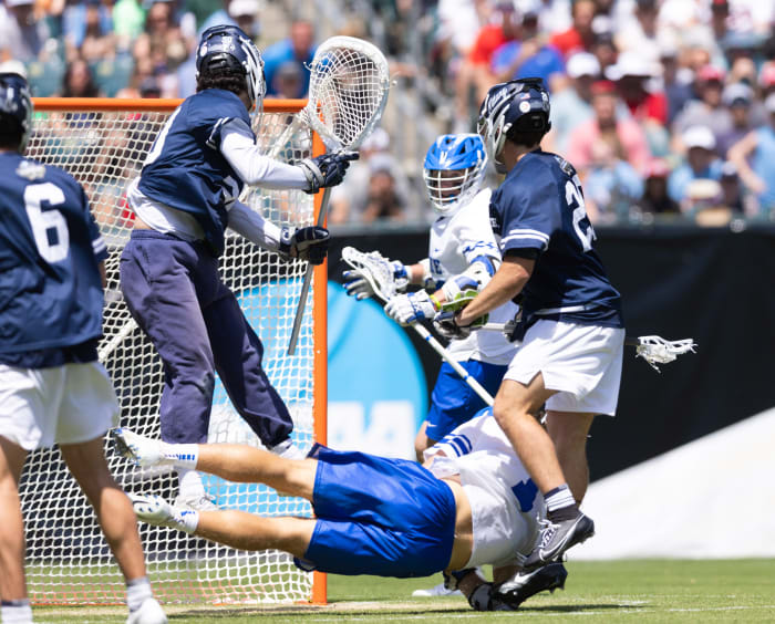 Duke's Garrett Leadmon scores the game-winning goal against Penn State in the semifinals of the NCAA Men's Lacrosse Championships.